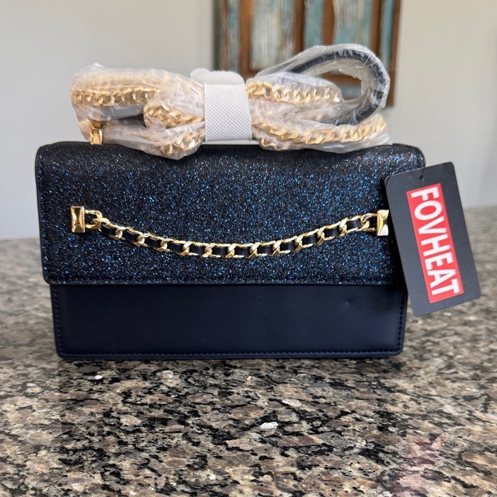 Black and Blue Glitter Crossbody Bag